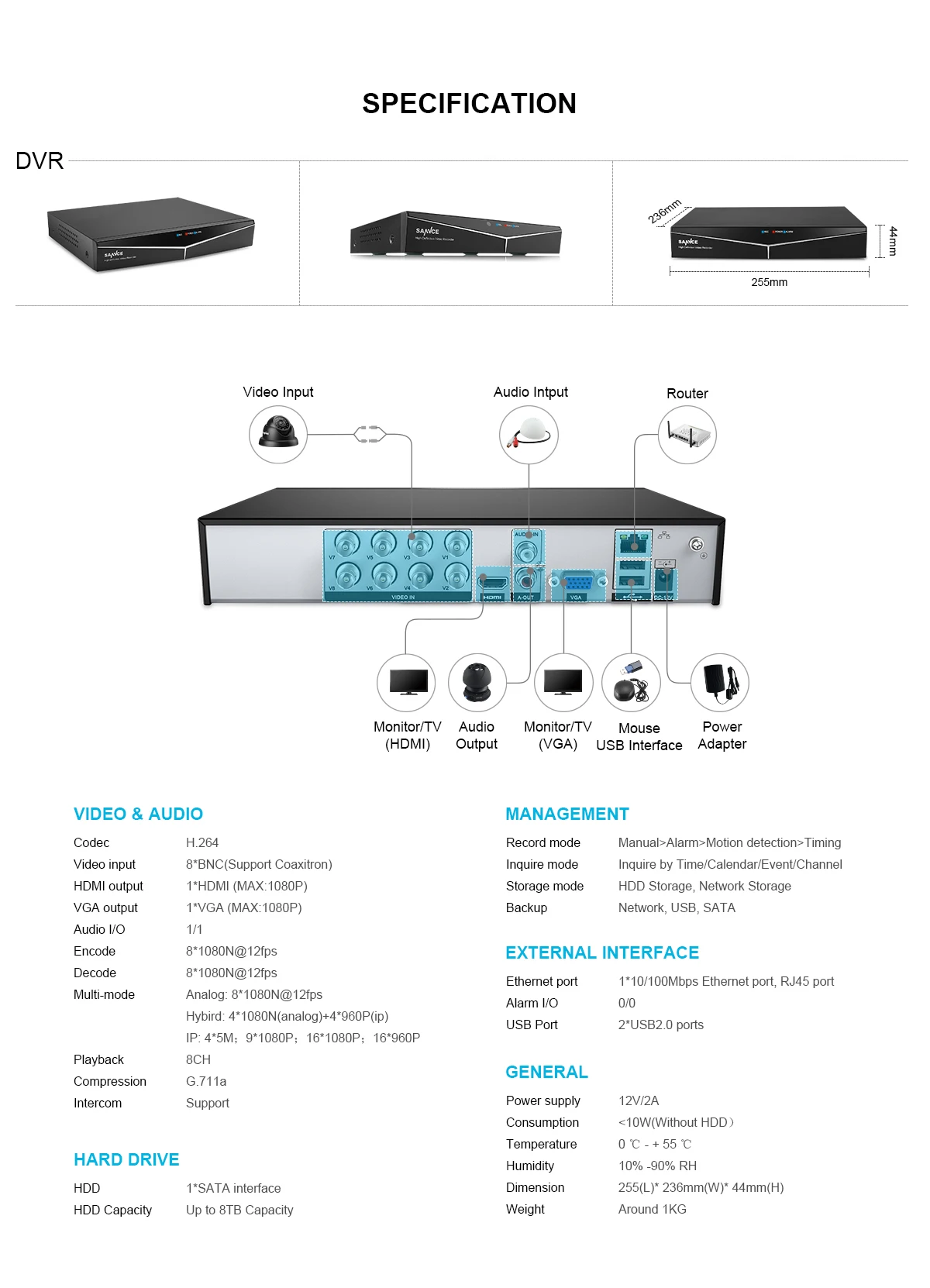 SANNCE 8CH 720 P HD CCTV камера система безопасности 5в1 видеорегистратор DVR 6 шт. водонепроницаемый домашний комплект безопасности камеры наблюдения