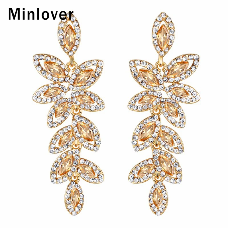 Свадебные серьги Minlover с листьями серебряного цвета для женщин Роскошные Стразы