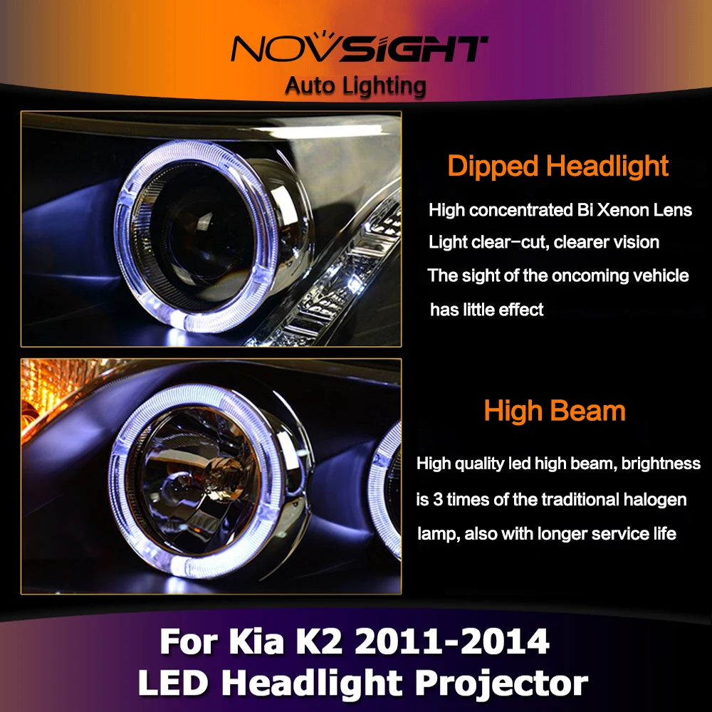 NOVSIGHT 2 шт. H7 светодиодный проектор головной светильник DRL водонепроницаемый авто светильник ing противотуманный светильник для Kia K2 2011