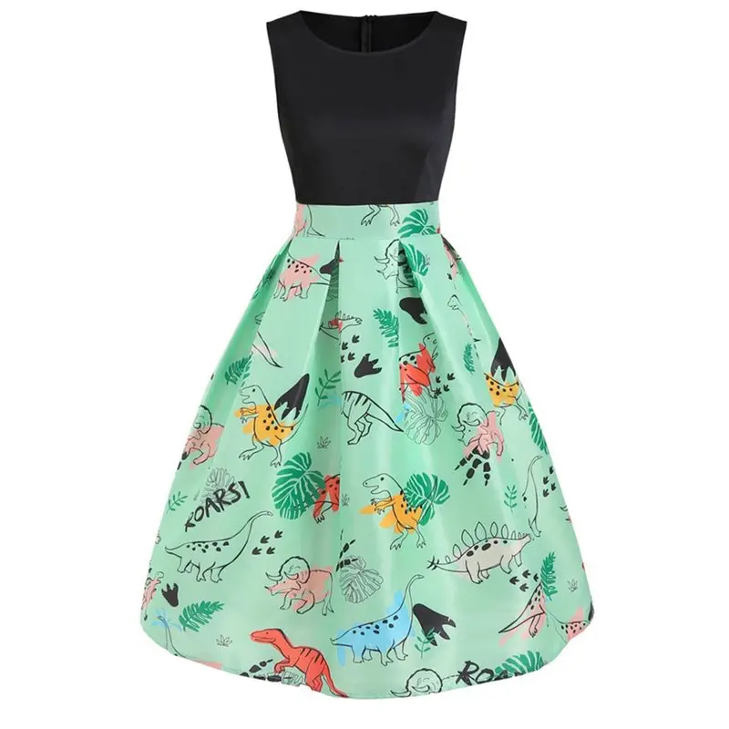 Женское винтажное платье без рукавов с принтом животных милые вечерние