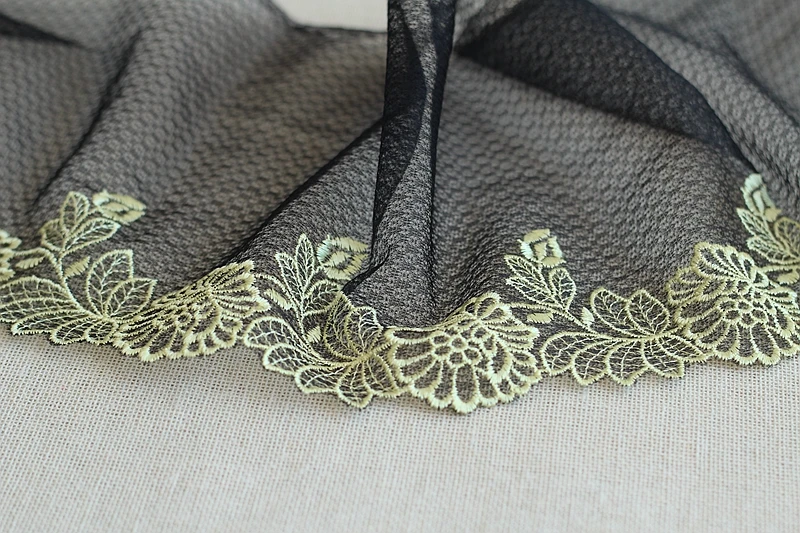 2 ярда черная Изысканная вышитая Цветочная кружевная отделка Высококачественная