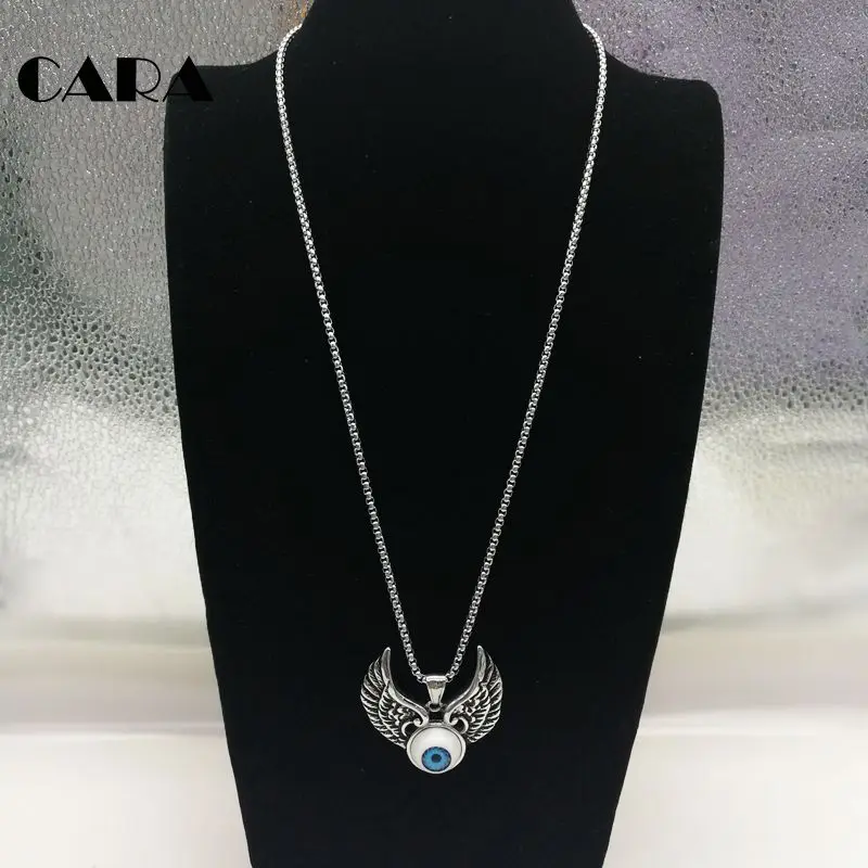 CARA Новый 316L нержавеющая сталь Винтаж серебряные крылья дьявол подвеска с шариком