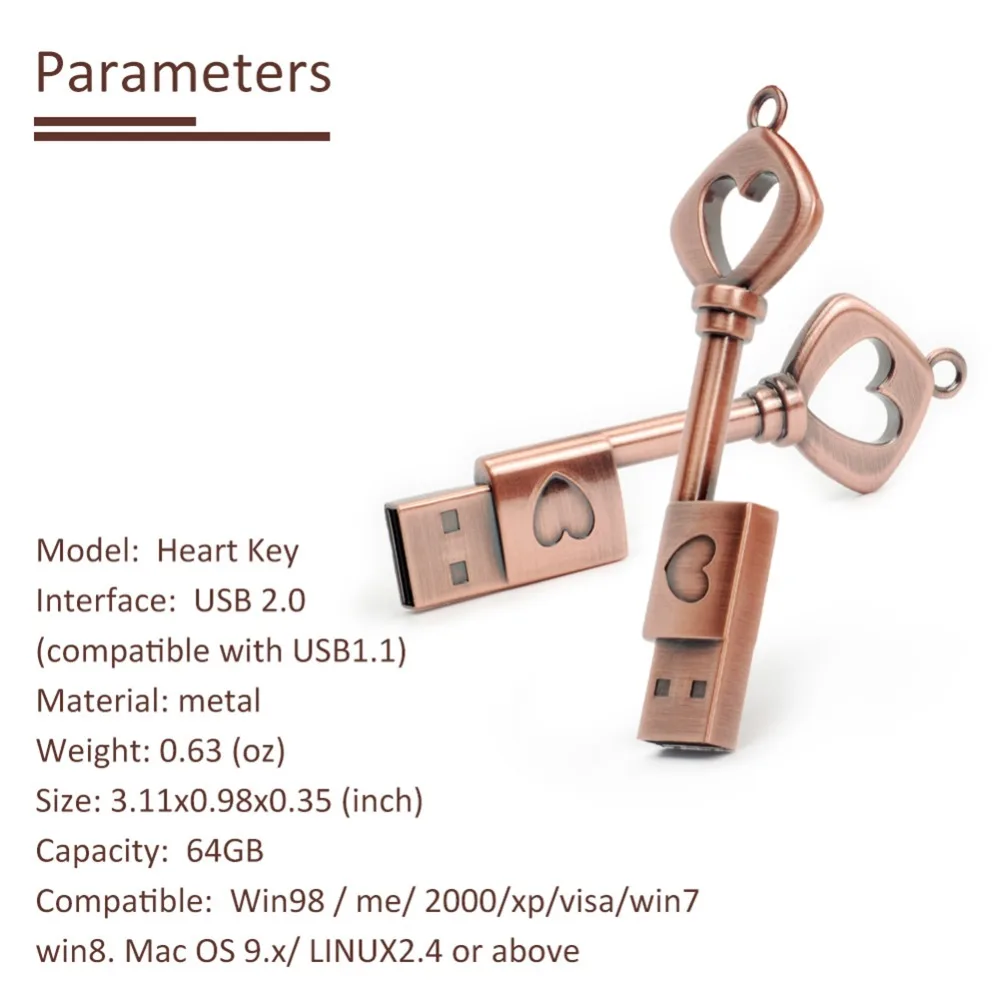 Металлический USB флеш-накопитель Love Key на День Святого Валентина/День матери/День