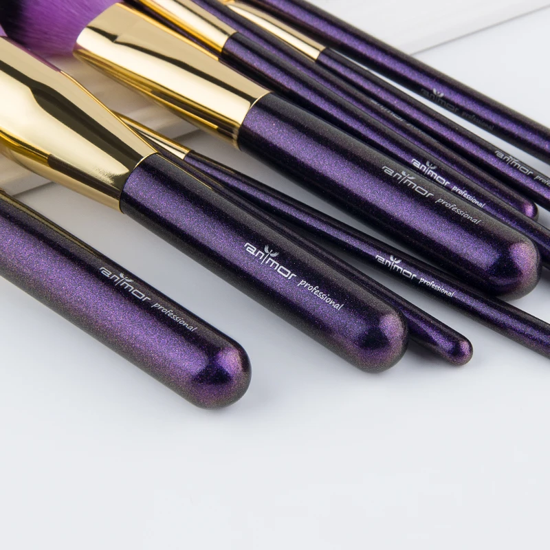 Anmor 10 шт. набор кистей для макияжа золотые полноразмерные кисти теней век с