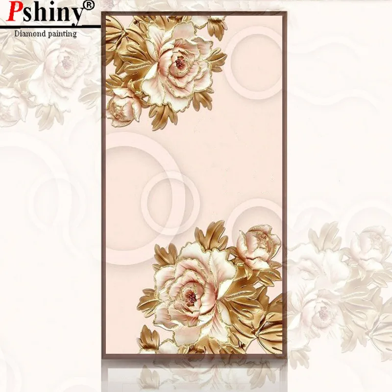 PSHINY DIY Вышивка с бриллиантами продажа золотых цветов фотографии страз полная