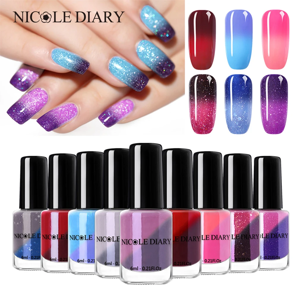 Термальный лак для ногтей NICOLE DIARY блестящий изменяющий цвет на водной основе Блестящий ногтей|Лак ногтей| |