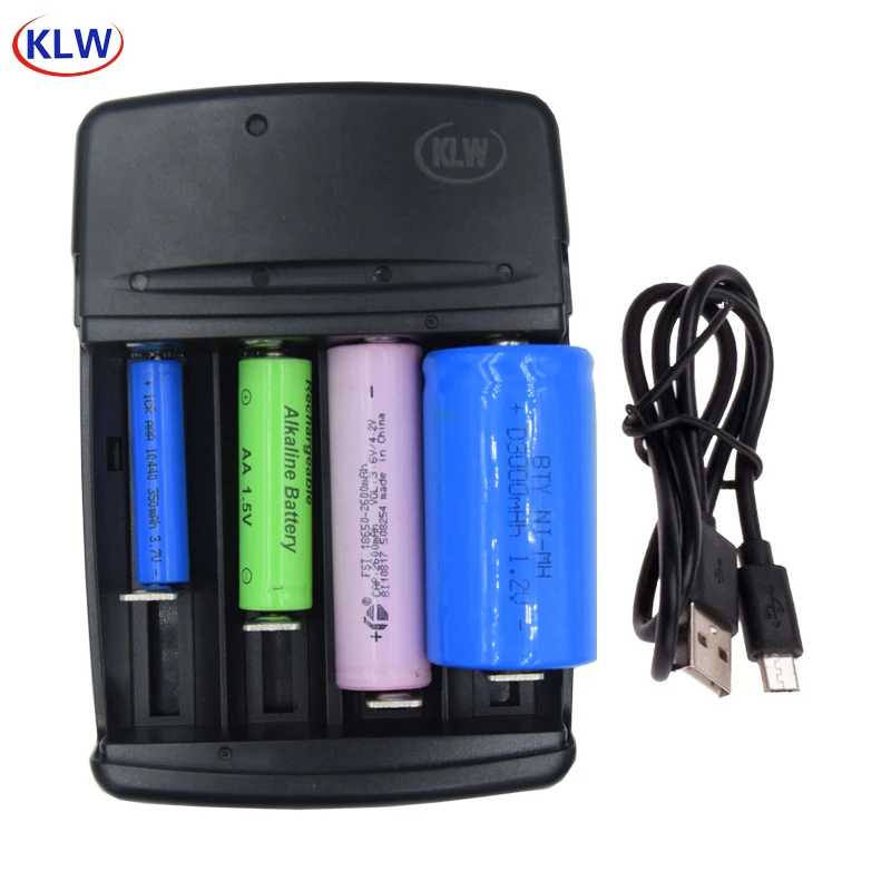 4 Slots Smart USB Battery Charger for Rechargeable 1.2V A AA AAA NiMh NiCd 1.5V Alkaline 3.7V Li-ion 18650  with Car EU US Plug