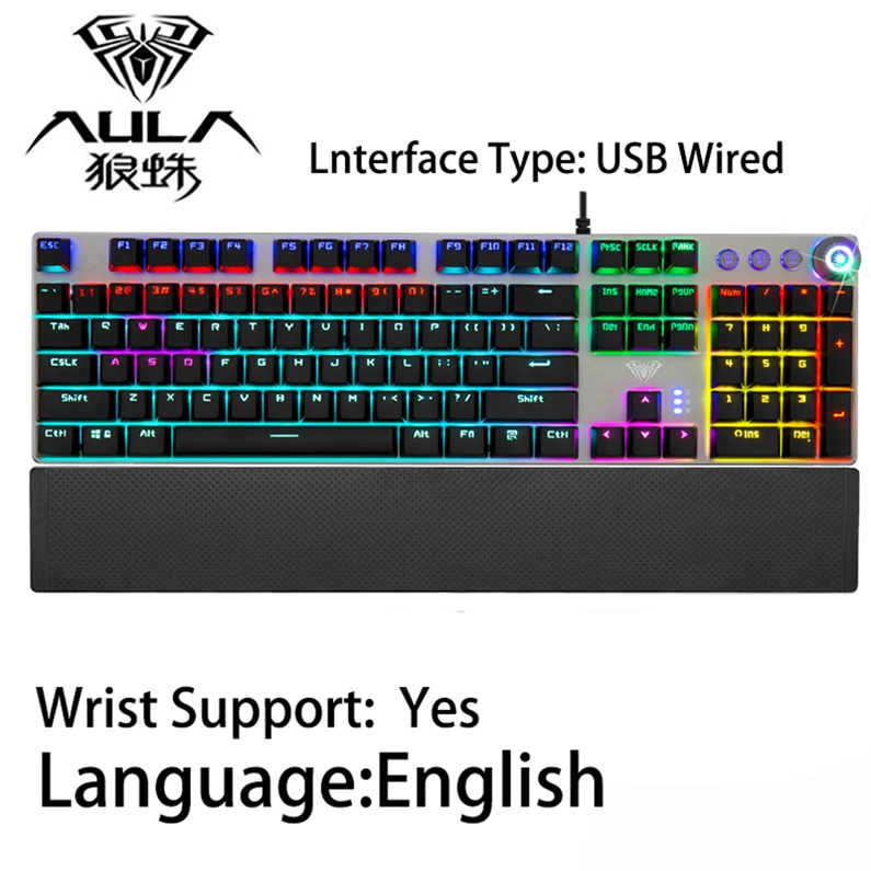 AULA/dgvr 107 клавиши игровая механическая клавиатура поддержка запястья USB Проводное освещение светодиодный с подсветкой Ccomputer Keyboard Gamer русский пользовательский - Цвет: English