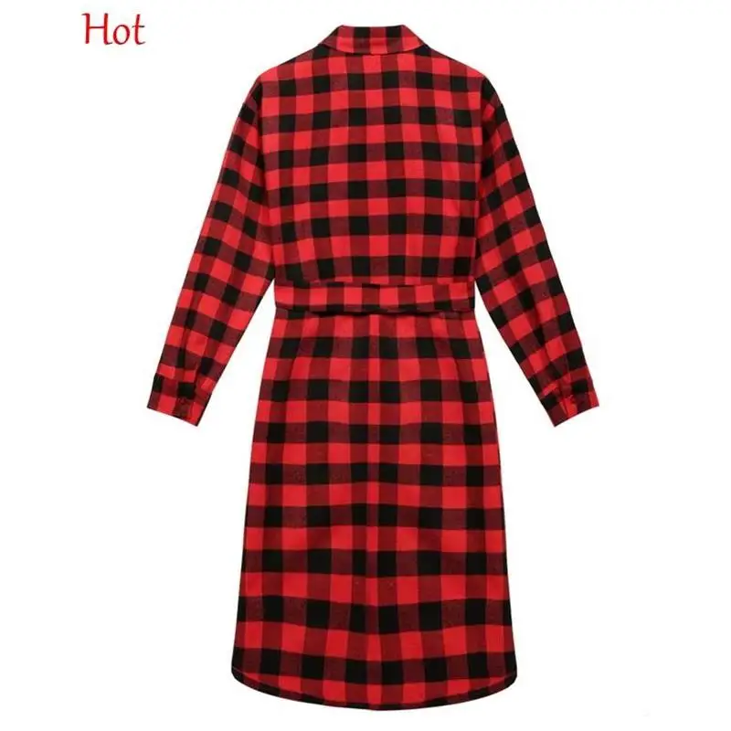 Плюс женское клетчатое платье Леди с длинным рукавом Миди платья клетчатая