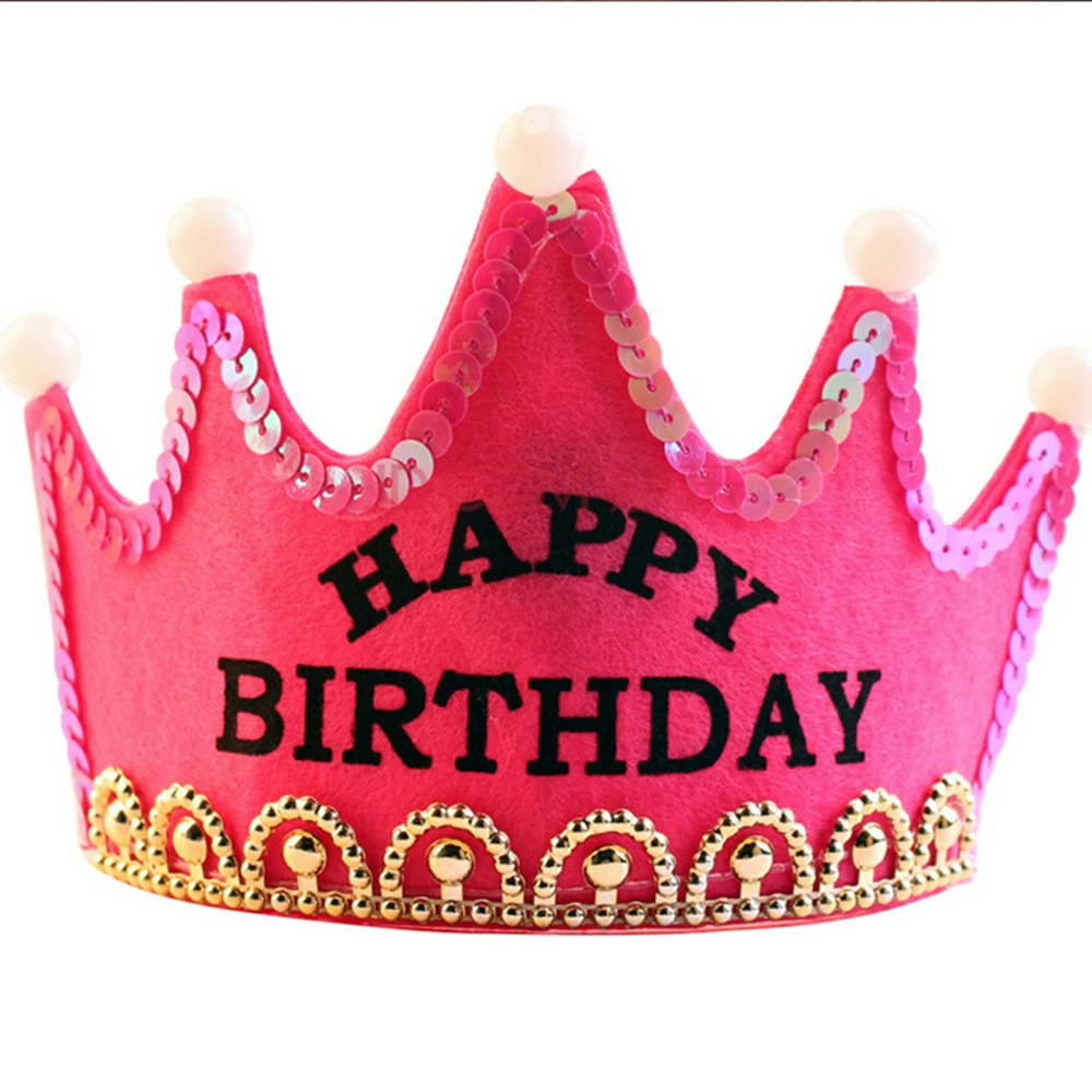 Rose red birthday Шляпы на день рождения декоративная крышка светодиодный осветительный головной убор принцесса король девочка мальчик Корона Дети С Днем Рождения Вечеринка украшения тема - Цвет: Rose red birthday