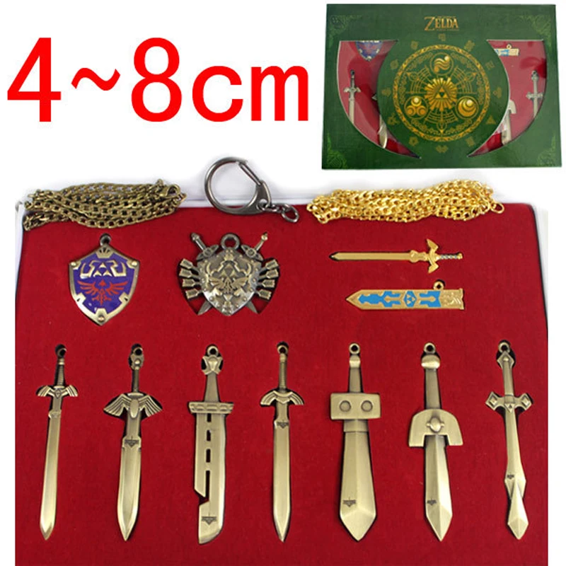 14PCS/Set The Legend of Zelda weapons sets Alloy Link skyward sword &amp keychains shield necklace toys for collection | Игрушки и хобби