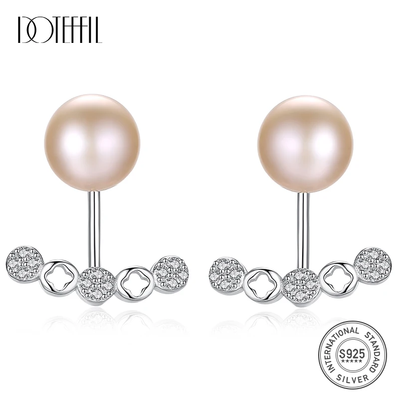 

DOTEFFIL 10mm Purple/White/Pink Freshwater Pearl 925 Sterling Silver AAA Zircon Earrings For Women Wedding Engagement Jewelry
