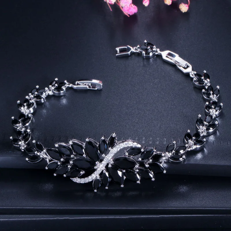 black CWWZircons роскошные женские ювелирные изделия подарок большой белый цветок Шарм AAA+ кубический цирконий Свадебные браслеты для невест CB081 - Окраска металла: black
