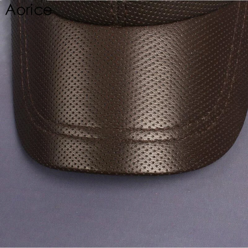 Aorice Genuine Leather Baseball Cap Mens Hats Keep Warm Caps Summer Solid Color Brown Black Leather Cap Leisure Fashion HL013