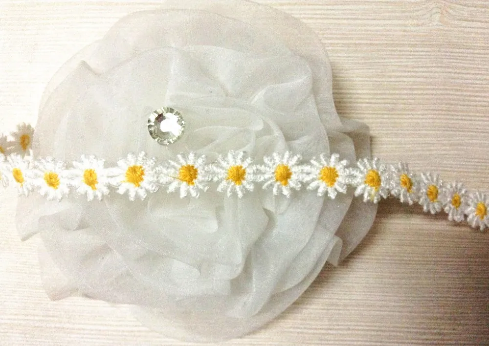 1 2 см белые и желтые кружева с маргаритками водорастворимые кружево маленькими