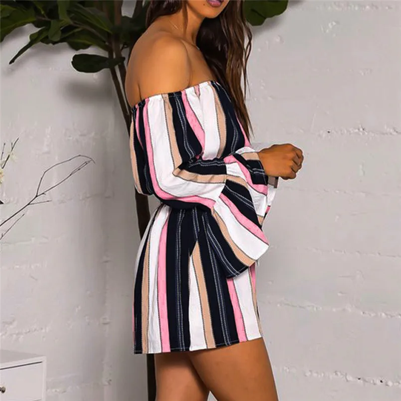 Женский комбинезон в полоску сексуальный с рукавами-бабочками и открытыми