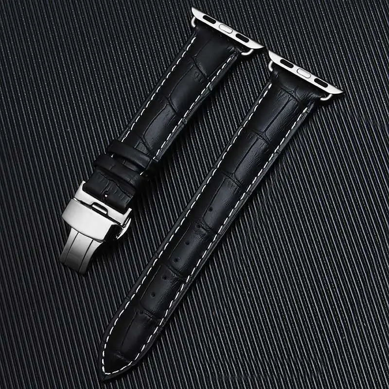 Ремешок из натуральной кожи для Apple Watch iWatch Series 1 2 3 браслет наручных часов черный и