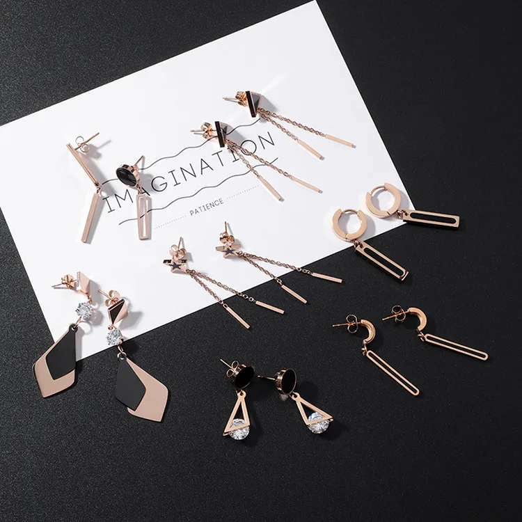 16/5000 Japan and the United States Europe simple fashion long style of titanium steel earrings. | Украшения и аксессуары
