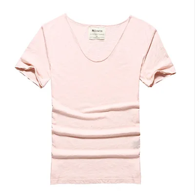 pink Летняя однотонная мужская футболка из бамбукового волокна с коротким рукавом размера плюс XXL, повседневная мужская футболка, брендовые топы, футболки T582, новинка - Цвет: pink
