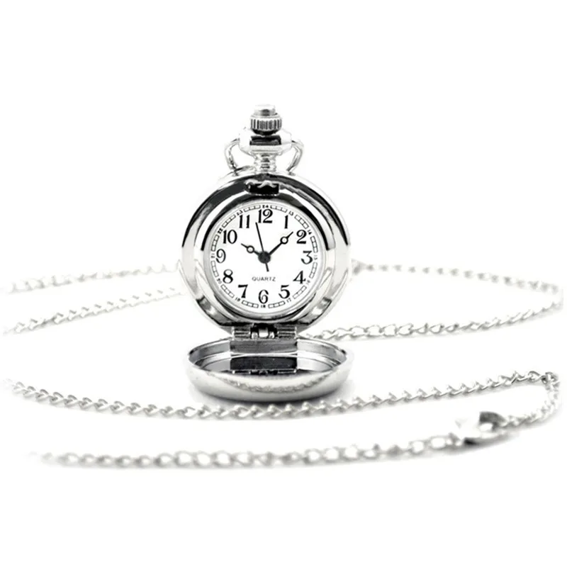 TIEDAN White Face Skull Purple Flower Silver Antique Quartz Pocket Watch with Necklace Retro Enemal Fob for Unisex Gifts | Наручные часы