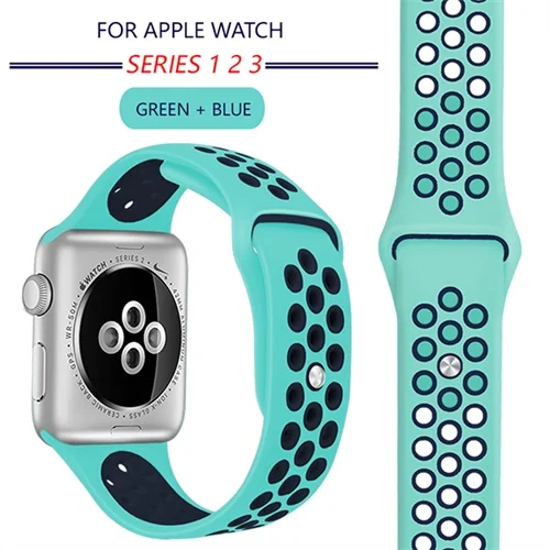 Green Blue Гибкий дышащий силиконовый спортивный ремешок для apple watch серии 5 2 3 4 42 мм 38 мм ремешок для Nike+ apple watch 5 4 40 мм 44 мм - Цвет ремешка: Green Blue