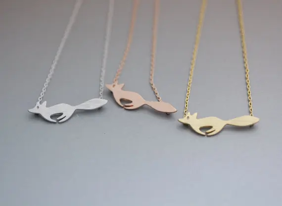 Цепочка с подвеской в виде бегущей лисы золотого/серебряного/розового золота для