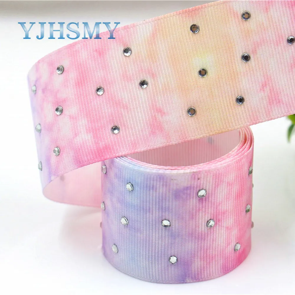 

YJHSMY I-181106-167,5yards/lot,38mm Gradient white diamond Ribbons Thermal transfer Printed grosgrain,DIY wrapping materials