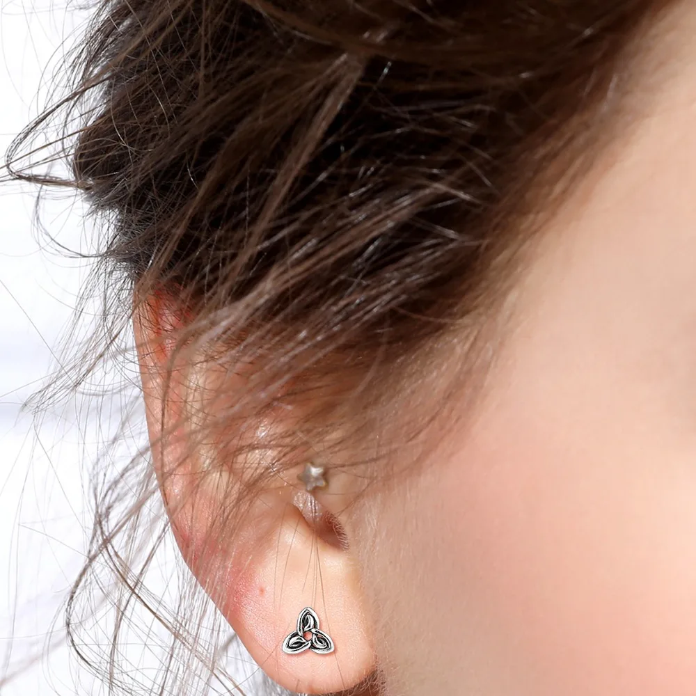 

EUDORA Real Pure 925 Sterling Silver Earring Celtics Knot Triangle Stud Earring Fashion Dangler for Gril Women Fine Gift CYE68