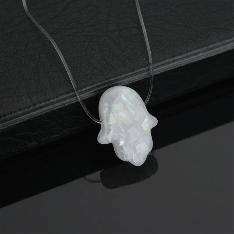 Ожерелье с голубым белым опалом Hamsa рука Фатима подвеска ожерелье прозрачная