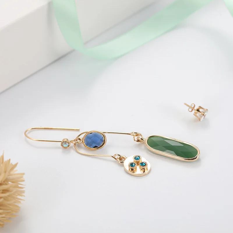 Модные длинные серьги подвески с красочными камнями простые Многослойные