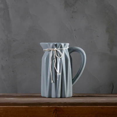 light blue Домашний декор, Скандинавская Мода, керамическая кувшин для молока, ваза, Ретро стиль, пеньковая веревка, керамическая ваза для цветов, для гостиной, для учебы, для дома, свадебное украшение - Цвет: light blue