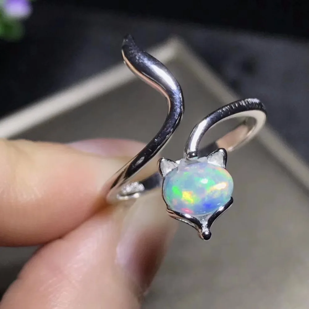 

Natural opal woman rings change fire color mysterious 925 silver adjustable size