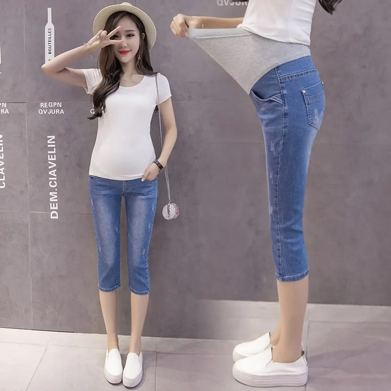 Брюки для беременных 7 точка Джинсы большие размеры ShortCapris беременности товары