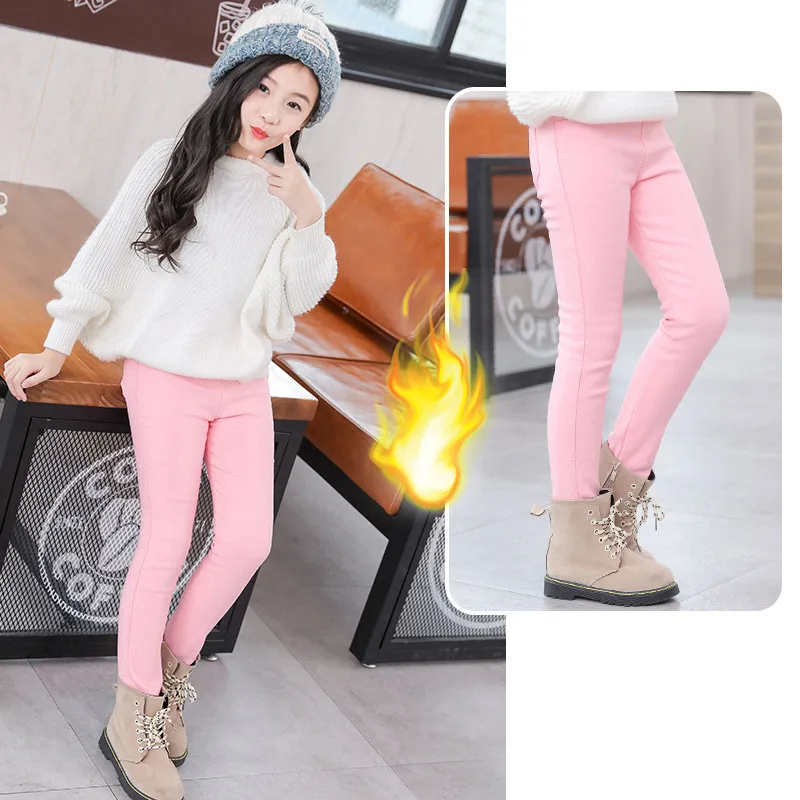 Брюки для девочек осенне зимние теплые длинные брюки из плотного бархата