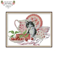 joy sunday da242 14ct 11ct stamped and counted home decoration needle art craft cat and porcelain cat cross stitch kits