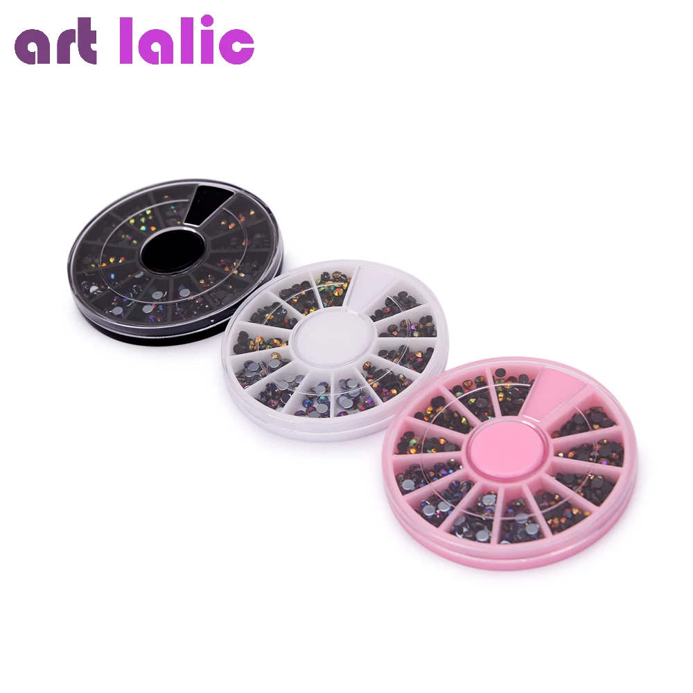 1 колесо Черные Блестящие Стразы для ногтей 3D украшения в колесиках плоское дно