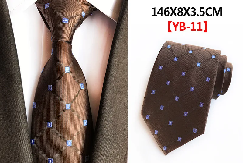 W11 Шелковый мужской деловой галстук с узором пейсли, модный жаккардовый галстук на шею, красный, желтый, серебристый, для свадебной вечеринки, в клетку, в полоску, 8 см, формальный галстук - Color: W11
