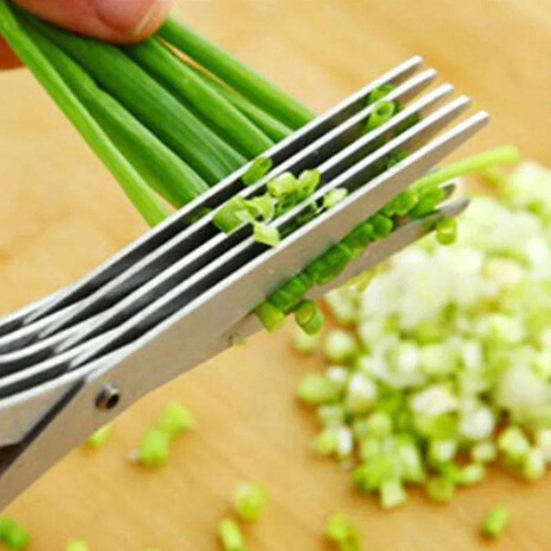 Multi-functional Stainless Steel Kitchen Knives 5 Layers Scissors Shredded Scallion Cut Herb Spices Scissors Cooking Tools