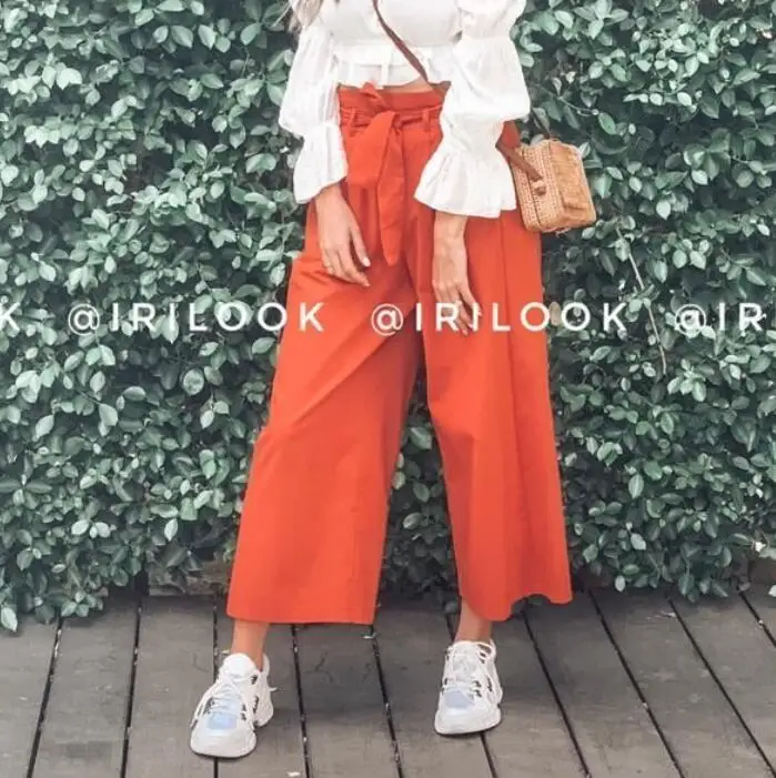 Женские широкие брюки палаццо летние свободные с высокой талией на завязках