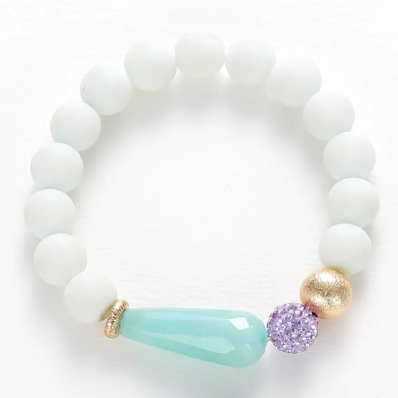 BELLA.TIME Jewelry Wholesale Trendy Copper Leaf Blue Pear Charm Bracelet White Stone Green Crystal Wood Beads Set | Украшения и