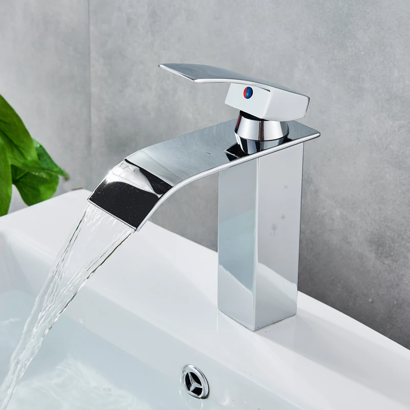 Бортике Водопад Носик Ванная комната кран Одной ручкой смеситель кран хромированная отделка сосуд Раковина Смеситель кран