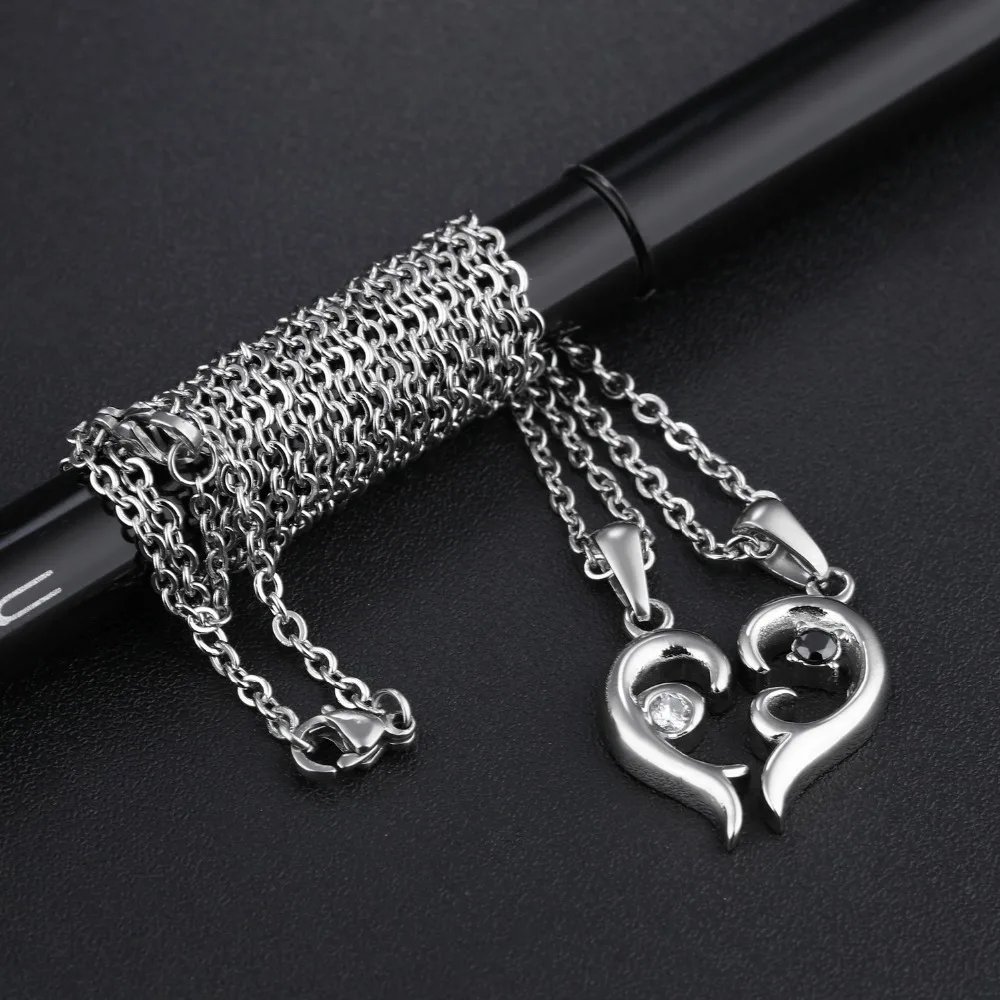 Simple design Pair of Couple jewelry Crystals Stainless Steel sweet Heart Necklace Pendant women Men Gifts | Украшения и