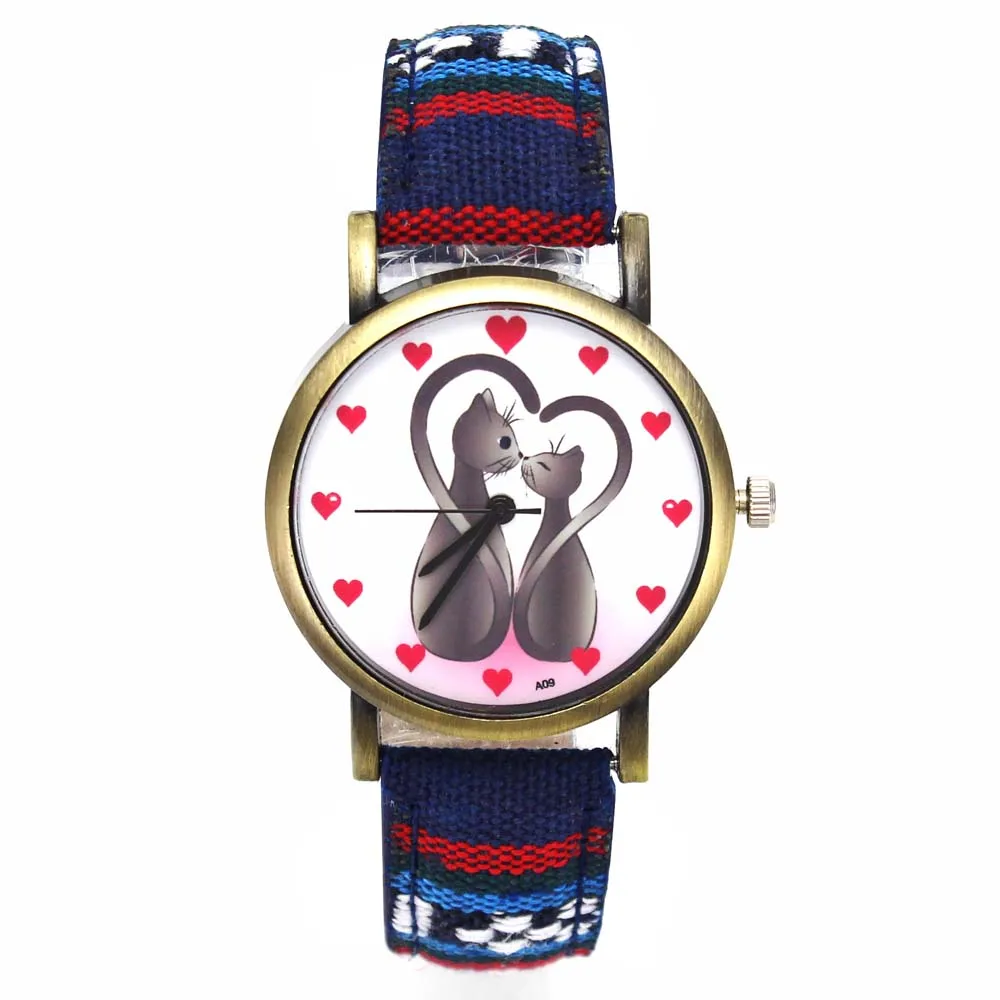 Два кота с животным узором Сердце часы модные повседневные мужские и женские