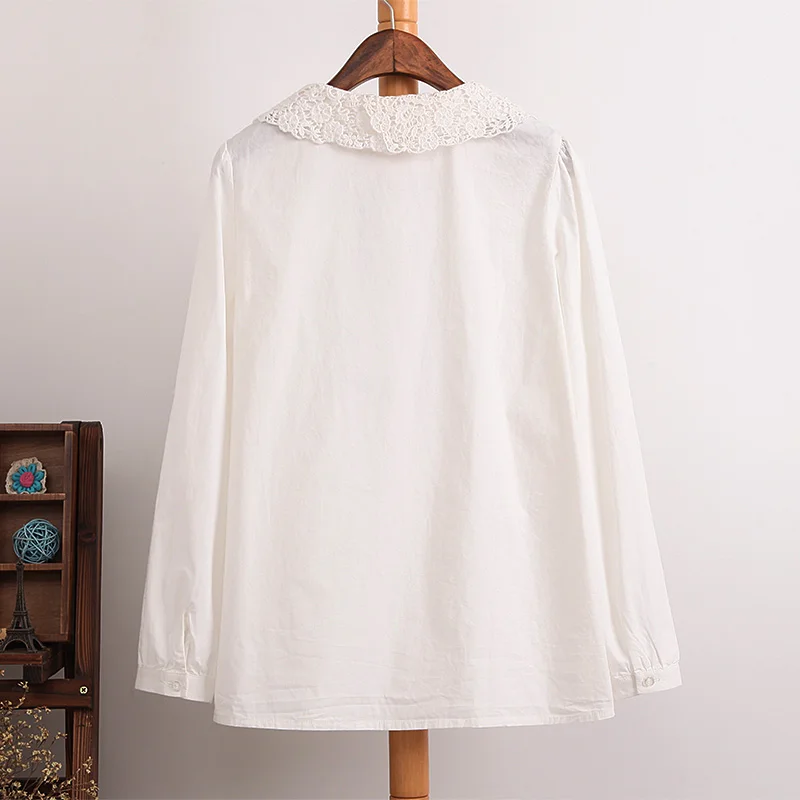 Женская милая блузка в консервативном стиле с воротником Питер Пэн хлопковая