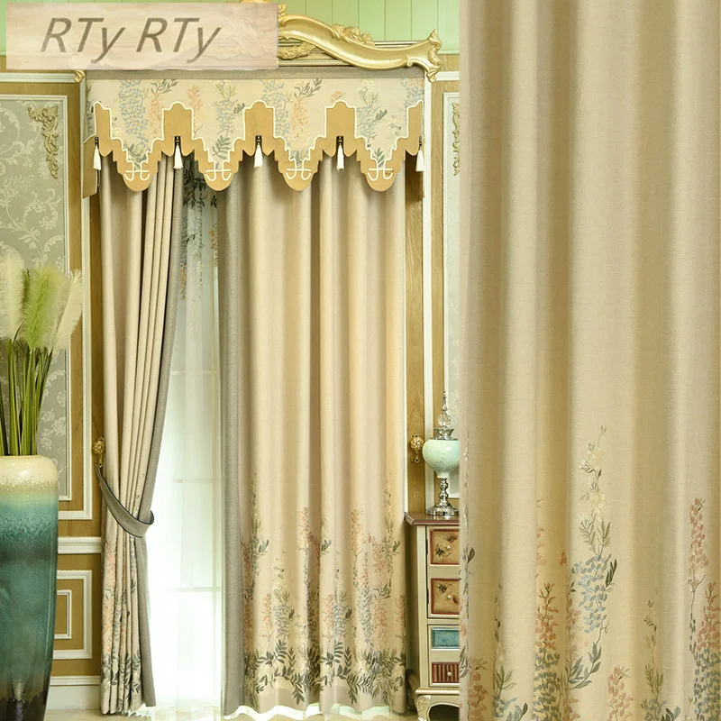

European embroidery luxury 4D jacquard high shading living room bedroom Cashmere French Window luxury Villa Voile Curtain