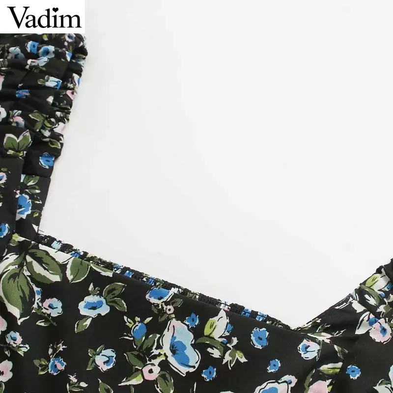 Vadim женское винтажное платье макси с цветочным принтом короткий рукав разрез A line