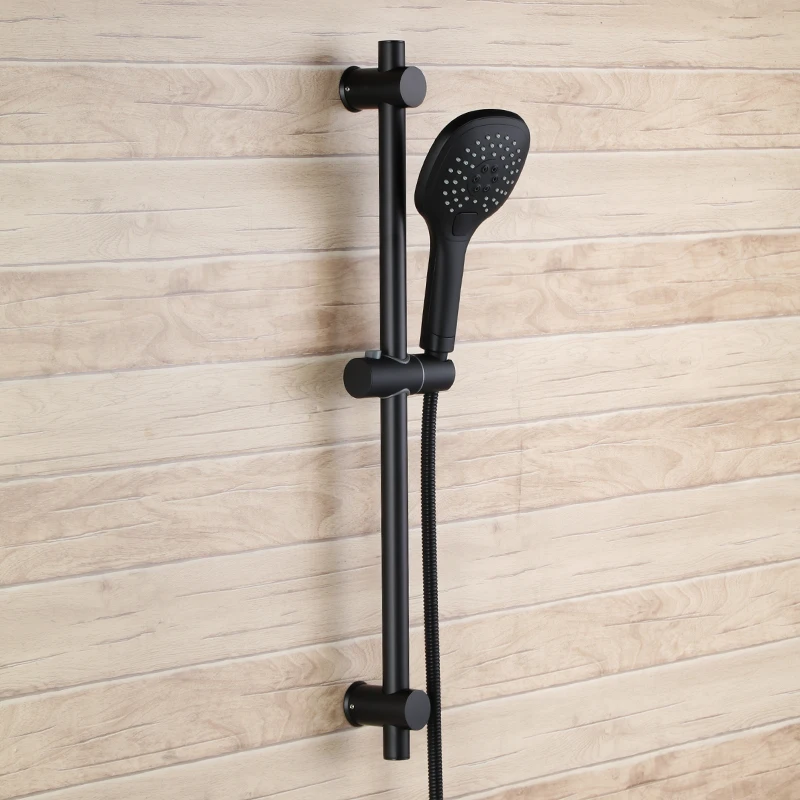 

Matte Black Metal SUS304 Stainless Steel strong round three functions plastic Hand Shower Head with Adjustable Slide Bar-D4353