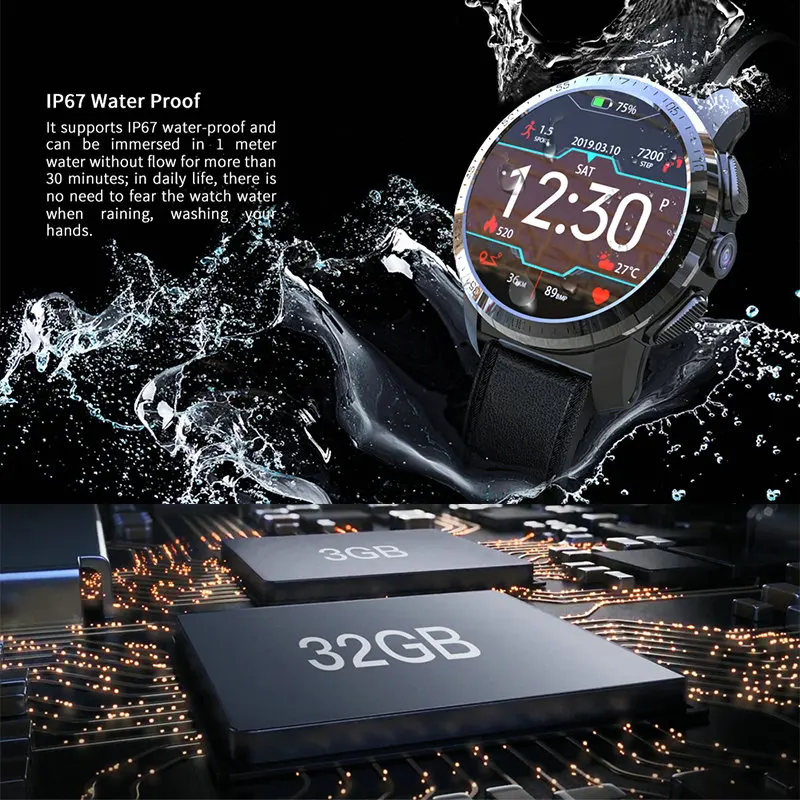 Смарт-часы KOSPET Optimus Pro, 3 ГБ, 32 ГБ, сердечный ритм, 800 мА/ч, батарея, две системы, 4G, водонепроницаемые, Android7.1.1, умные часы для мужчин