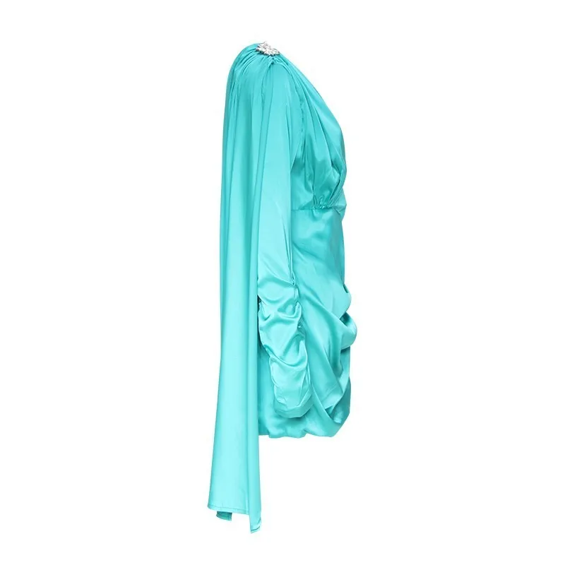 TWOTWINSTYLE Cloaked Dress For Women Long Sleeve Hollow Out Diamonds Mini Dresses Female Spring Fashion Elegant Clothes New