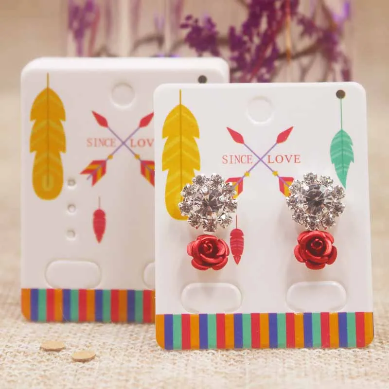 card same as pic 5*4 см Висячие серьги в форме Ловец снов, серьги с узором в виде цветов, цветные серьги с принтом, упаковка для ювелирных изделий, 100 шт./партия - Цвет: card same as pic